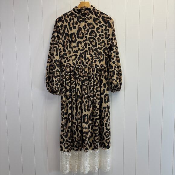 Womens Boho Feminine Leopard Print Chiffon Lacey Hem Maxi Dress Size M Mob Wife - Picture 2 of 12